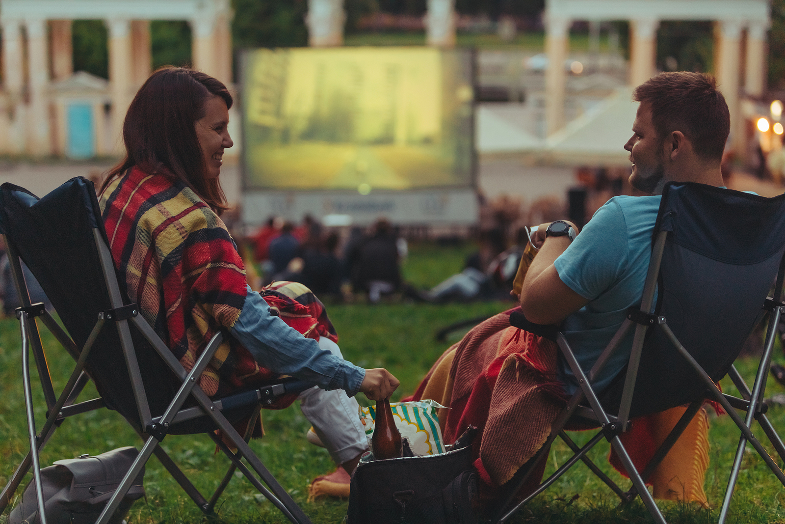 Couple-Sitting LED screens